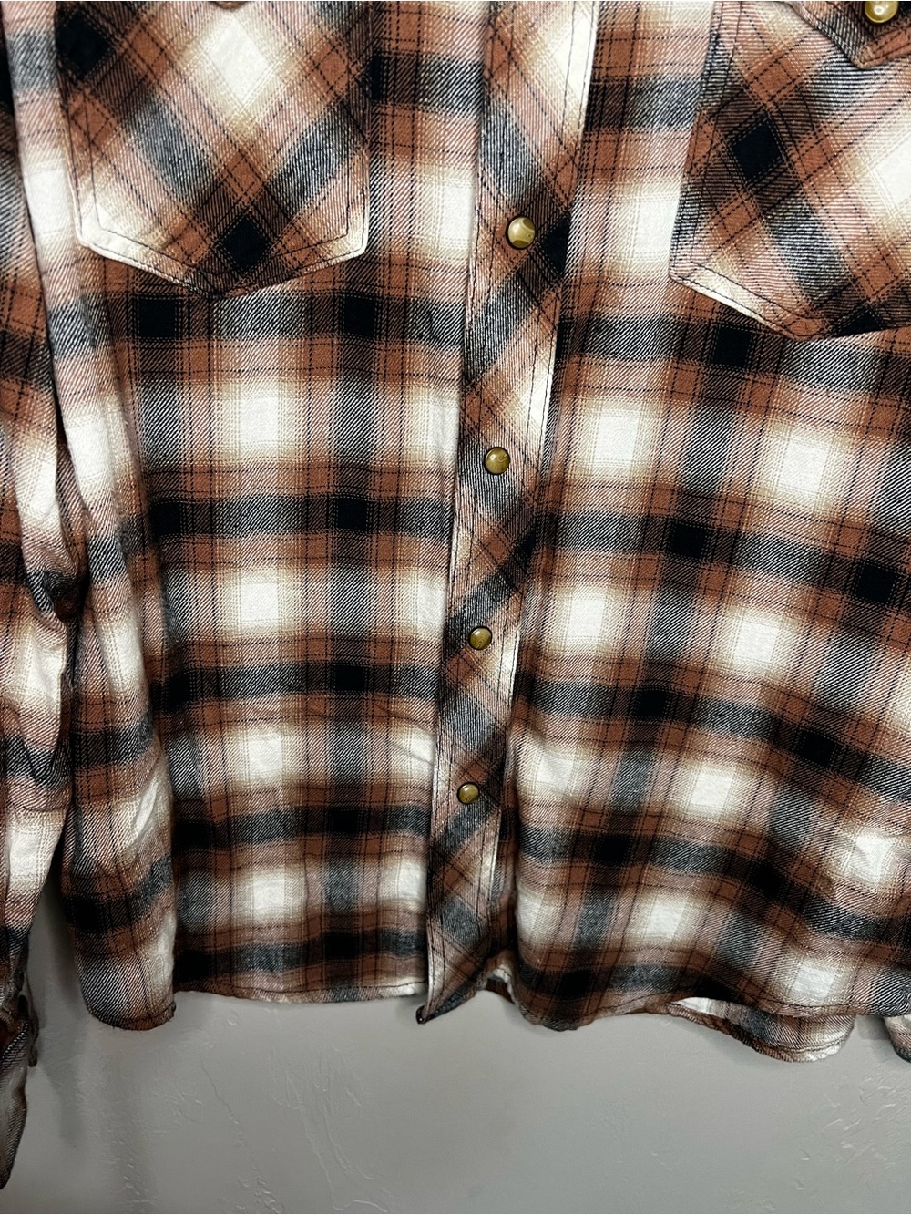 Wrangler Retro Brown Plaid Pearl Snap Flannel Western Cowboy Long‎ Sleeve Shirt - Picture 4 of 11